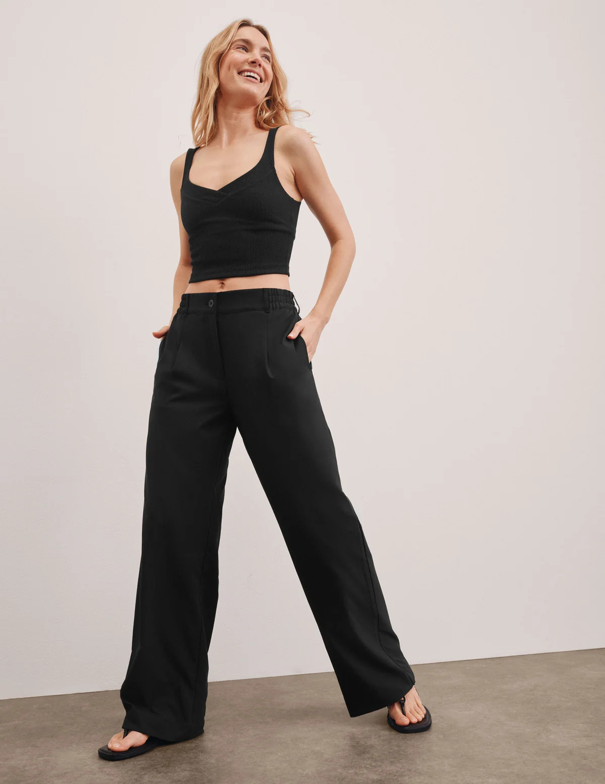 Wide Leg Elastic Waist Trousers - Black | Beyond Yoga | Beyond Yoga