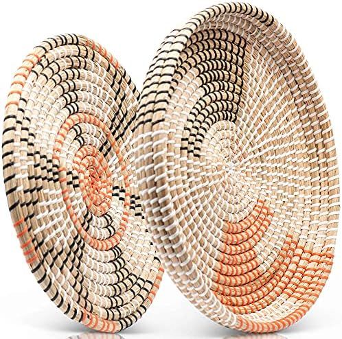 Woven Wall basket decor Boho Set - 2 Piece Set for basket wall art | Woven plates for wall basket... | Amazon (US)