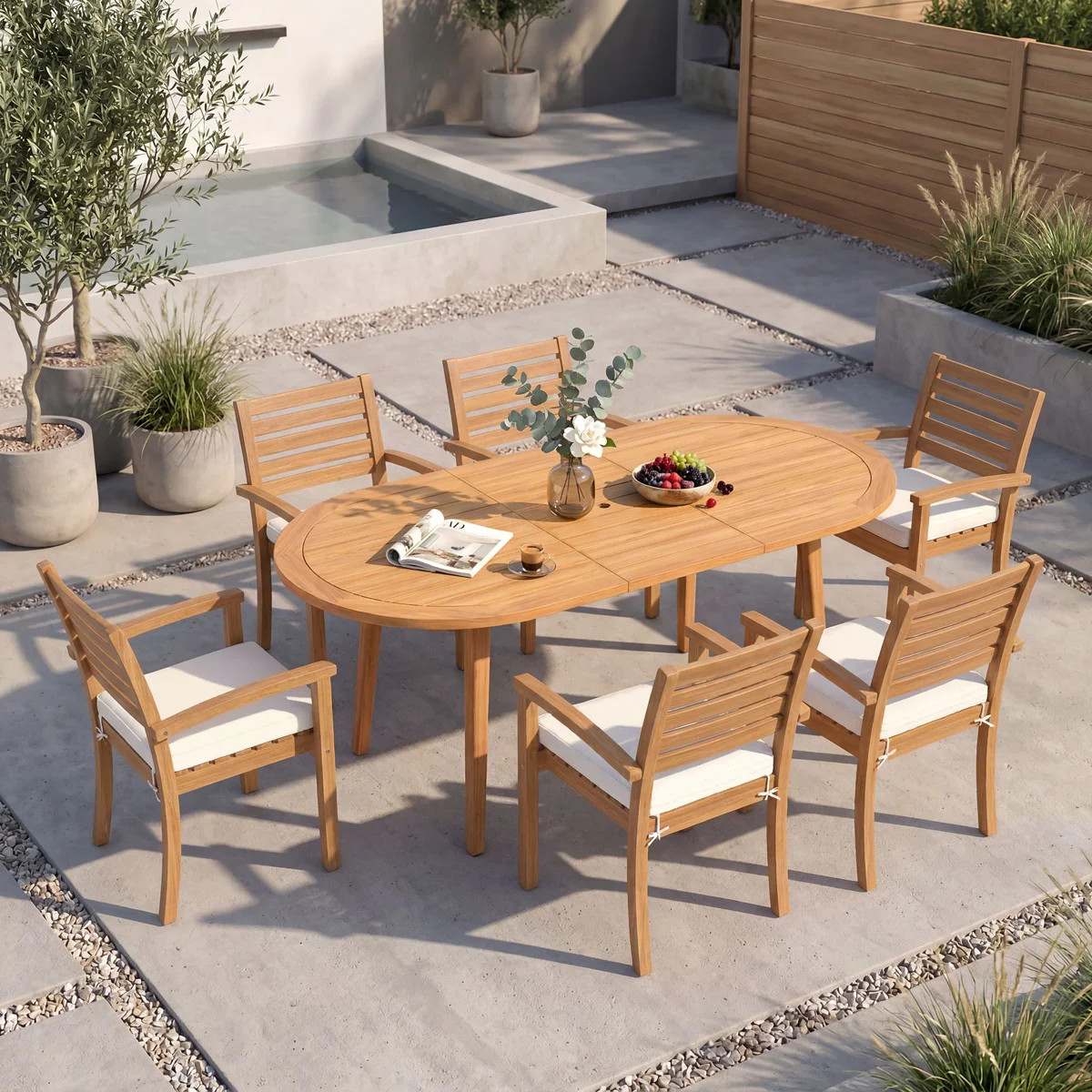 Outdoor 6-person Solid Wood Dining Set With Cushions | Wayfair North America