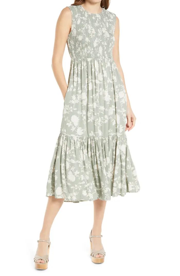 Treasure & Bond Smocked Sleeveless Midi Dress | Nordstrom | Nordstrom