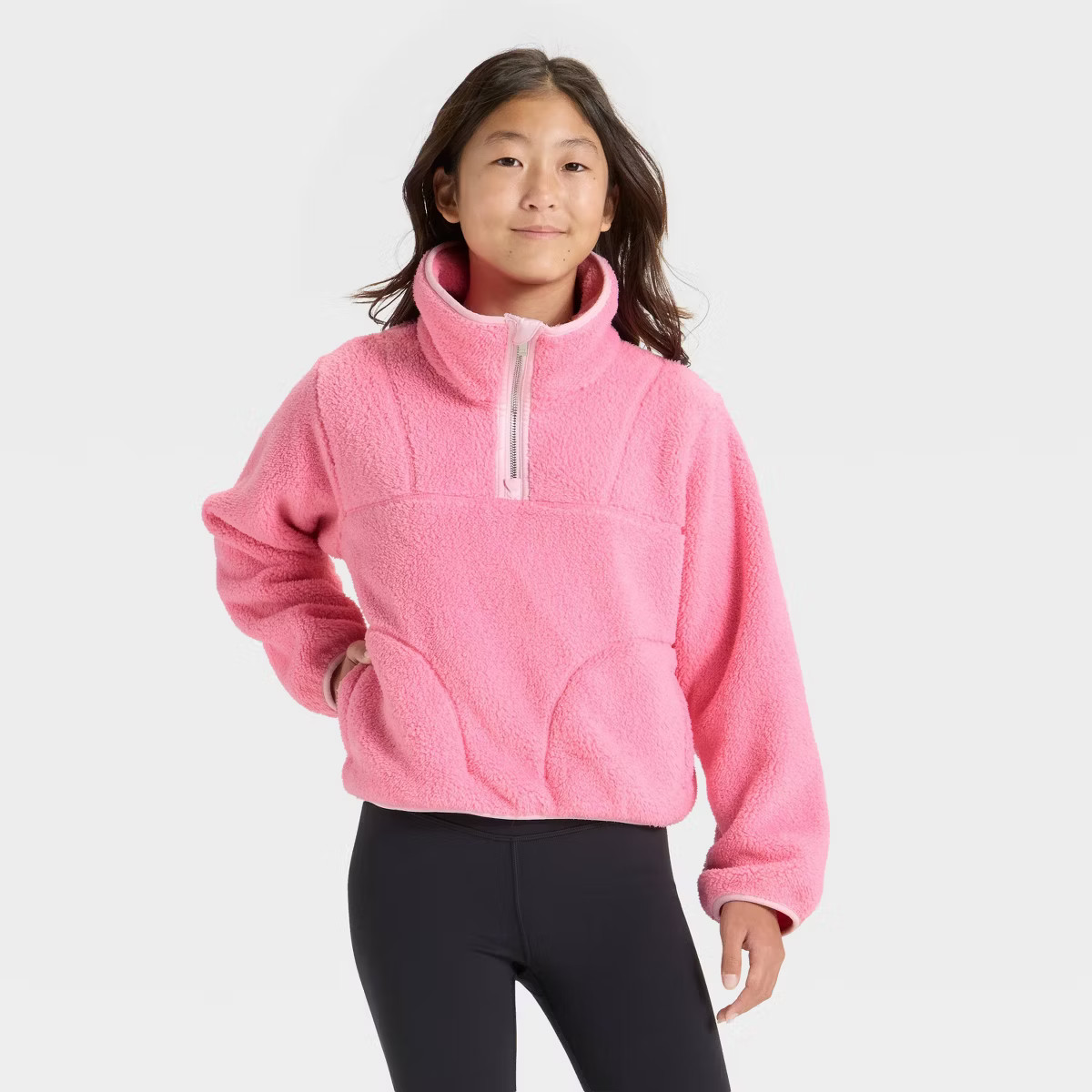 Girls' High Pile Fleece 1/2 Zip Pullover Sweatshirt - All In Motion™ | Target