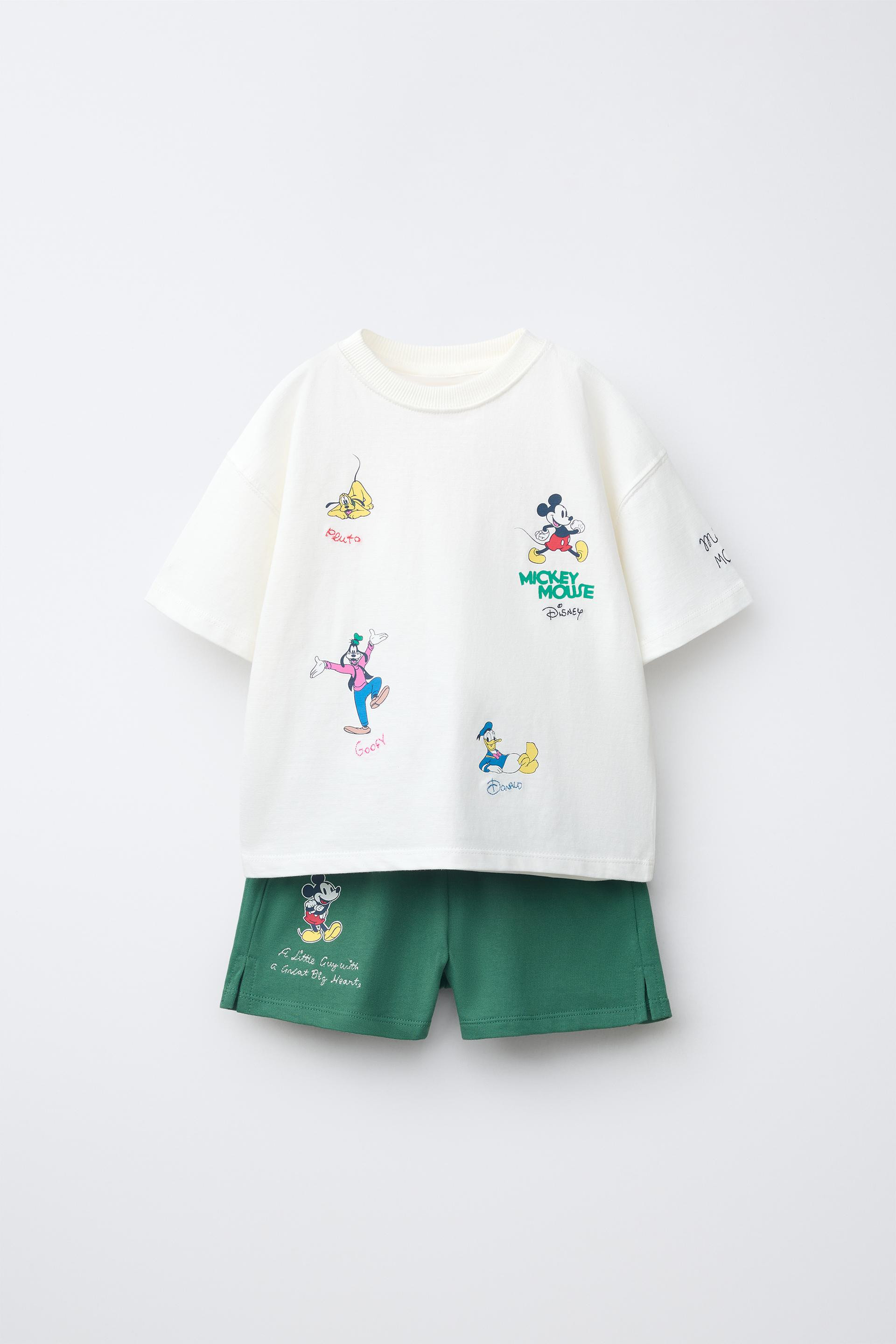 Zara - Mickey Mouse © Disney T-Shirt & Bermuda Short Set - Blue / Green - 3 Years (38,6 Inches) - Kids | Zara US