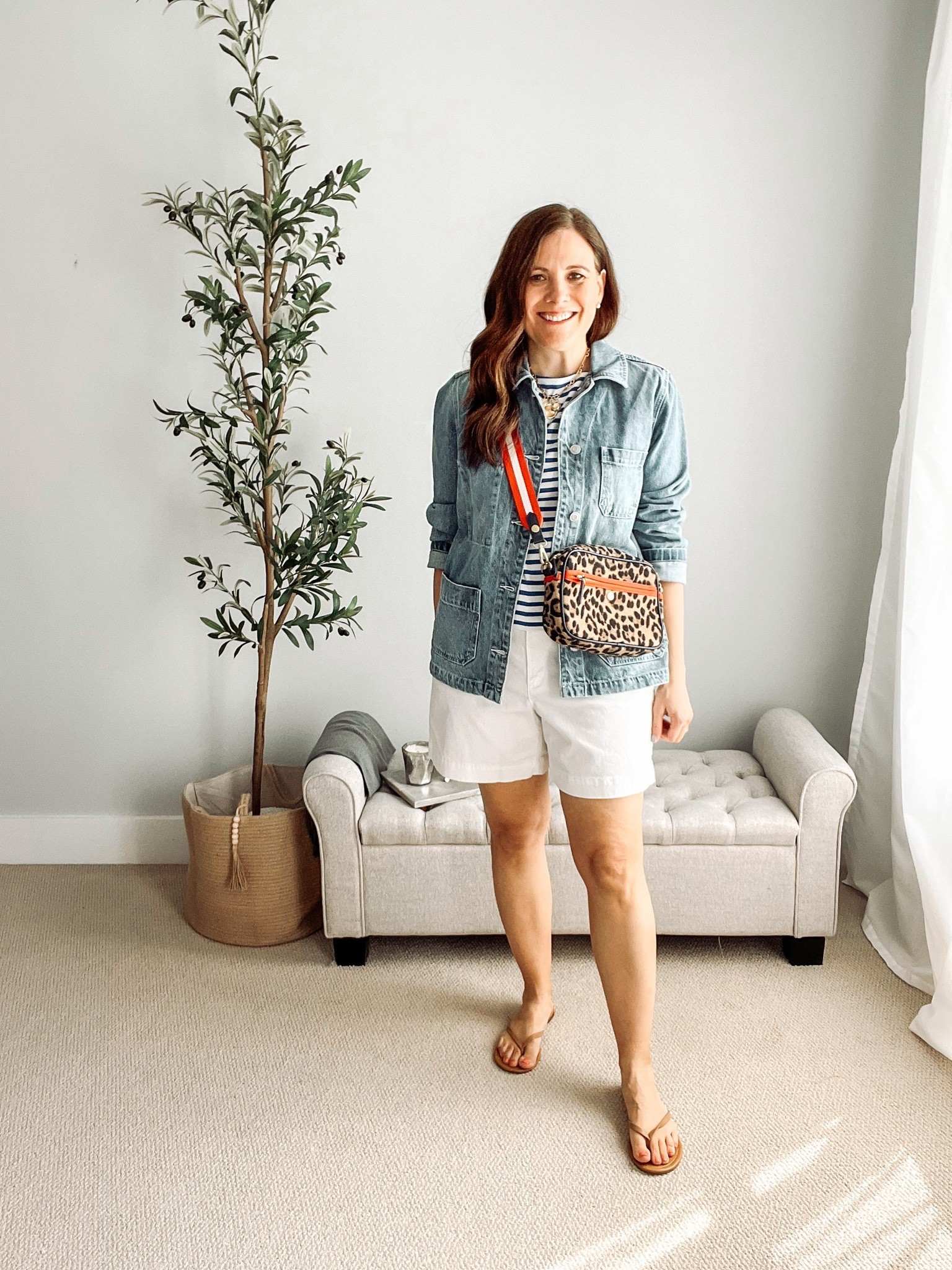 Another shorts outfit with curvy Monroe Chino shorts from LOFT in my true size. I’m wearing this denim utility jacket from Quince in a size medium, my true size. This bag is sold out. I linked similar options.

#LTKOver40 #LTKMidsize #LTKSaleAlert