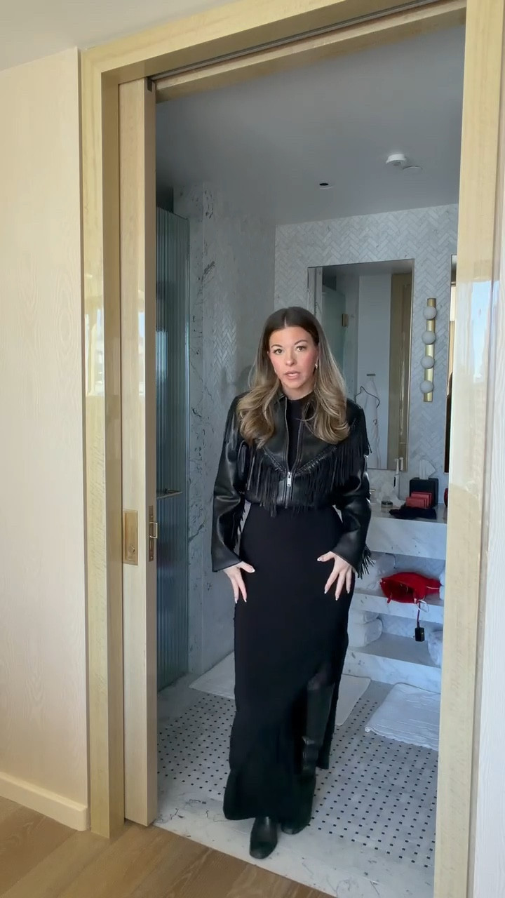 New York fashion week event for Norma Kamali. Black halter dress with leather jacket and boots  

Revolve code: tulip
Vivrelle code: emersonhannon

Wearing my usual small/2

Fashion week
Black dress
Fringe leather jacket
Boots
Event dress
Formal event 

#LTKNYFW #LTKSeasonal #LTKgrwm
