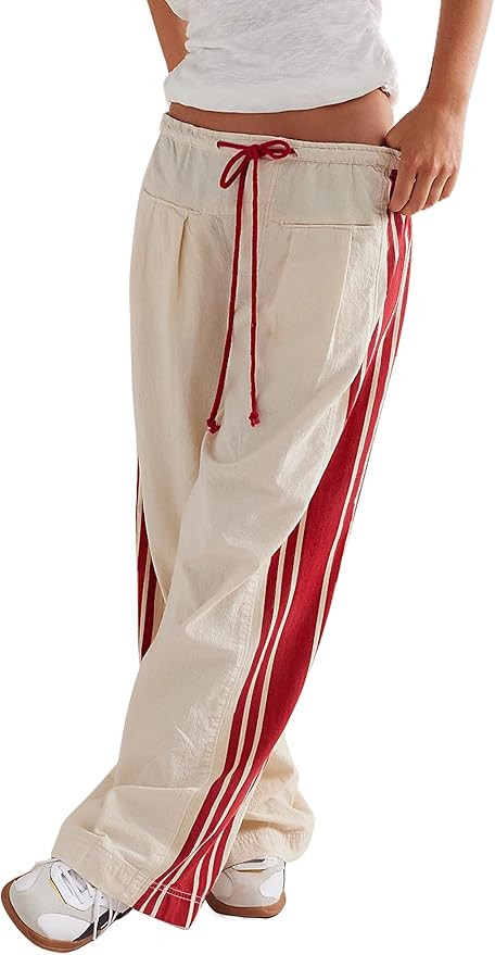 Womens Hudson Canyon Pants Side Striped Sweatpants Drawstring Waist High Rise Pant Trousers with ... | Amazon (US)