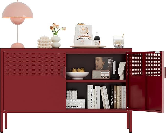 Metal Storage Cabinet,2 Door TV Stand, Metal Mesh Accent Cabinet,Magnetic Door Closure,Low Storag... | Amazon (US)