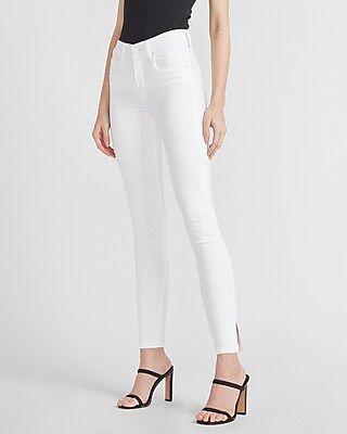 Mid Rise White Slit Hem Skinny Jeans | Express