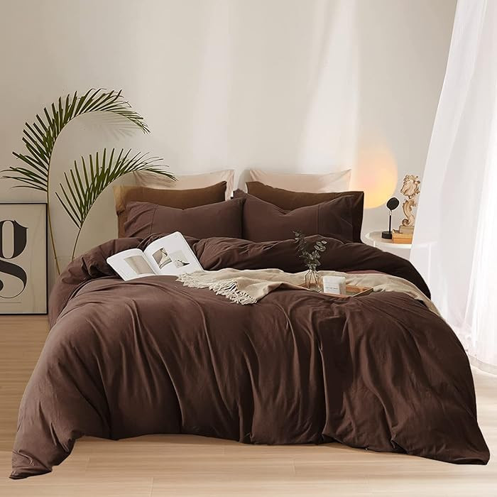 Pureant Brown Comforter Sets Full Solid Mocha Coffee Bedding Comforters Cotton Men Plain Dark Col... | Amazon (US)