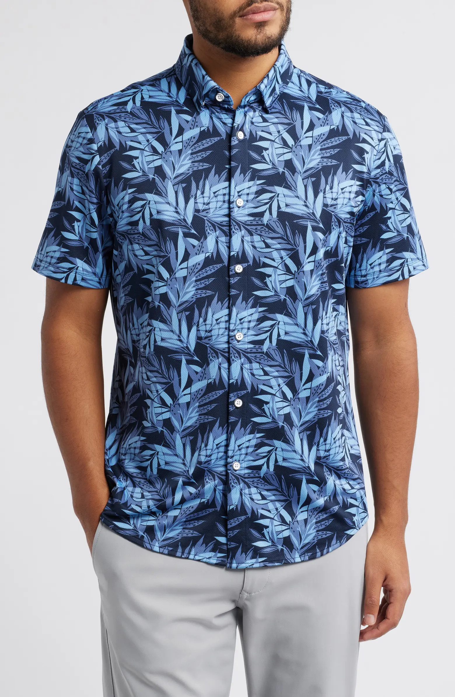 Halyard Trim Fit Tropical Print Short Sleeve Performance Button-Up Shirt | Nordstrom