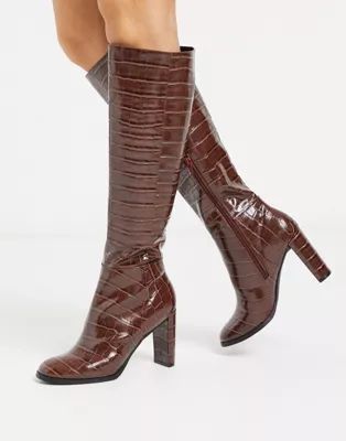 ASOS DESIGN Cooper knee high boots in brown croc | ASOS (Global)