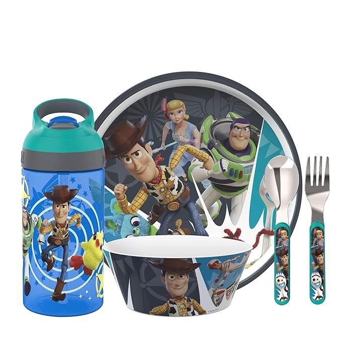 Amazon.com: Zak Designs Kids Dinnerware 5 Piece Set - Toy Story 4, Plate, Bowl, Water Bottle, and... | Amazon (US)