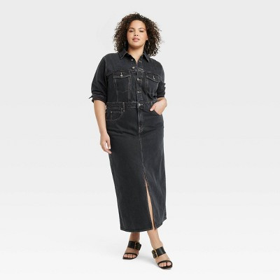 Women's Long Sleeve Denim Maxi Dress - Universal Thread™ Black Wash 24 | Target