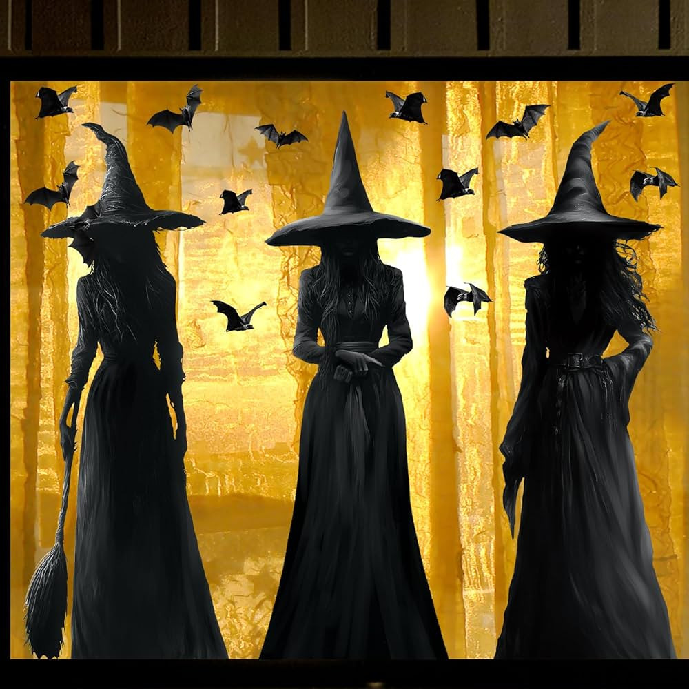 Halloween Decorations Window Clings Decor: 3pcs Large Realist Dark Witch Bats Silhouette Hallowee... | Amazon (US)