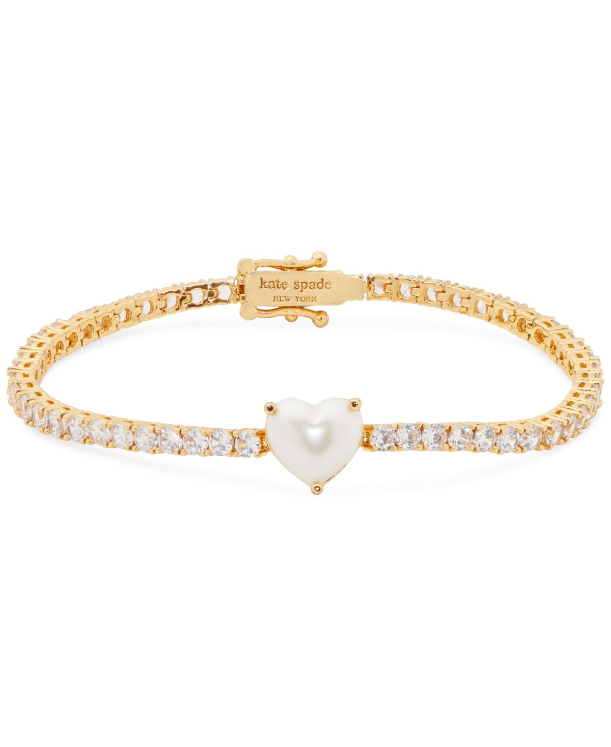 Kate Spade New York Gold-Tone Cubic Zirconia & Heart Imitation Pearl Tennis Bracelet | Macys (US)