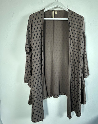 Comfy USA Womens Polka Dot Open Front Cardigan Coatigan Large Brown Black Swing | eBay US
