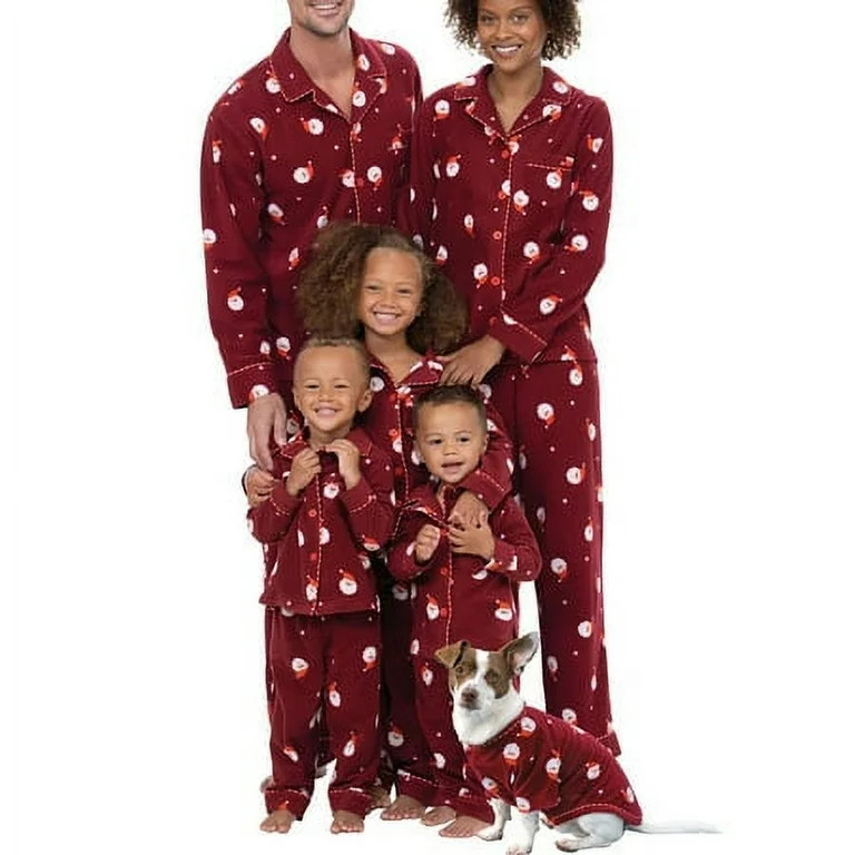 Viworld Family Matching Christmas Pajamas Set Classic Santa Claus Print Button Down Tops Long Pan... | Walmart (US)