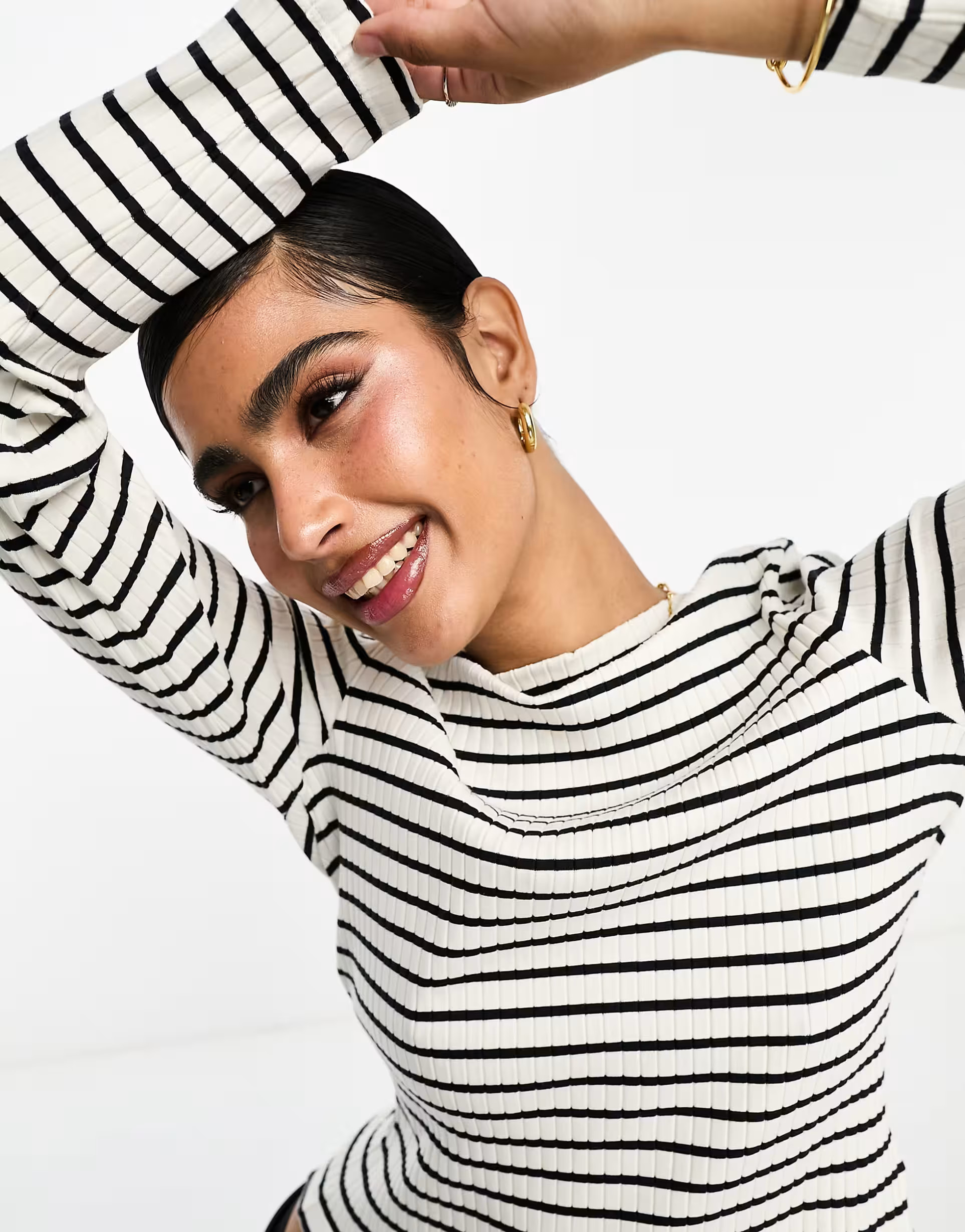 & Other Stories ribbed long sleeve boat neck top in off white and black stripe | ASOS (Global)