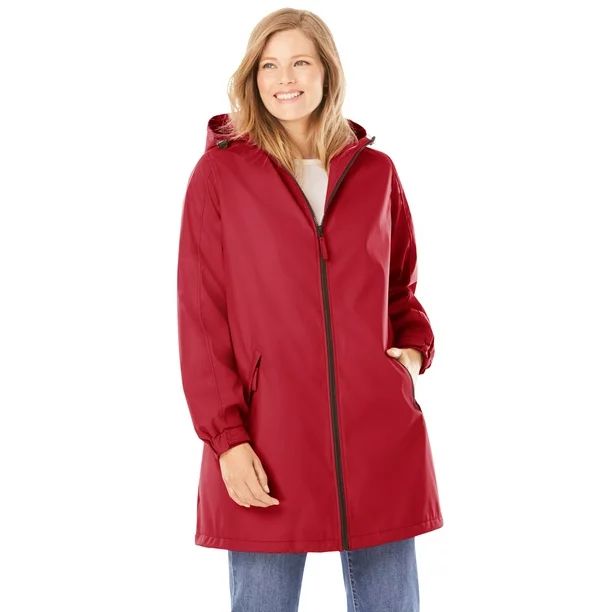 Woman Within Women's Plus Size Hooded Slicker Raincoat Raincoat - Walmart.com | Walmart (US)