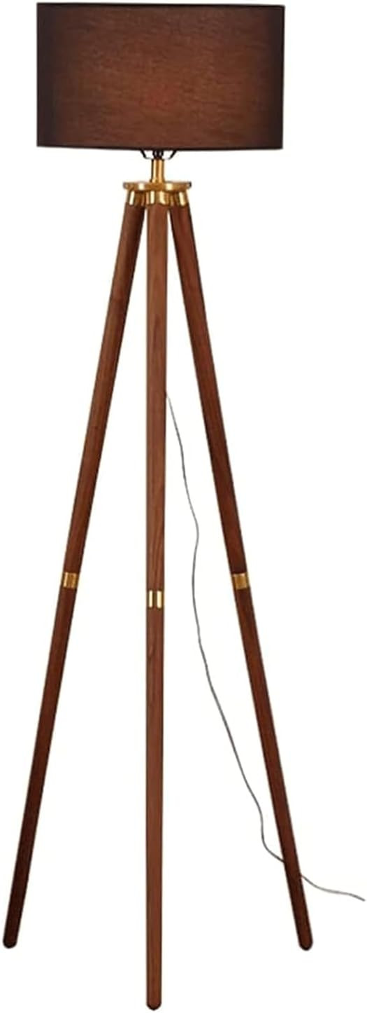 Rieort Unique Floor Lamp Tripod Wooden Standing Lamp with Fabric Shade High Pole for Bedroom Livi... | Amazon (US)