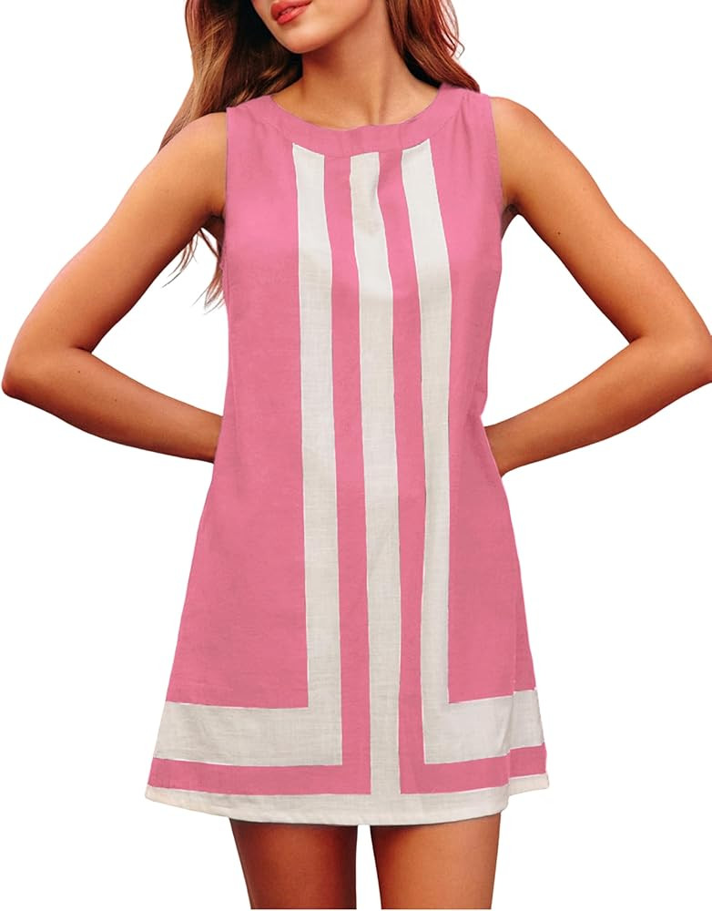 Daacee 2025 Women’s Summer Dress Casual Color Block Beach Boho Sundress Tank Mini Dresses with ... | Amazon (US)