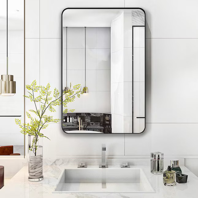 WELLFOR MR Wall Mount Frame Mirror 36-in x 24-in Black Rectangular Framed Bathroom Vanity Mirror | Lowe's
