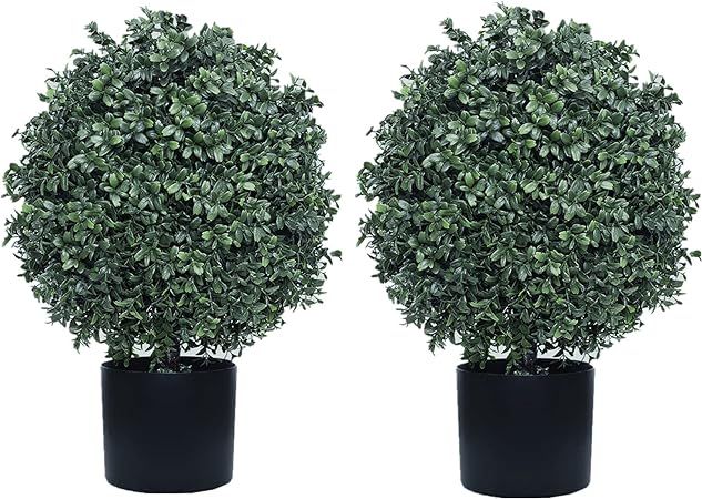Kissilk 2 Pack Artificial Boxwood Topiary Ball Tree,Bushes Potted Plants UV-Proof Leaves 21" Tall... | Amazon (US)