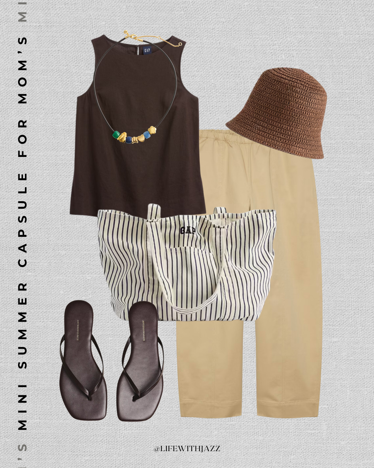 casual summer mom outfit

minimal style / summer style / gap linen tank / khaki barrel pants / gap striped tote bag / chocolate brown flip flops / straw hat / Madewell accessories

#LTKootd #LTKmomlife