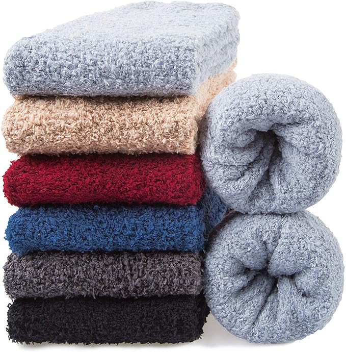 YSense 6 Pairs Mens Fuzzy Socks Winter Slipper Fleece Socks Men | Amazon (US)