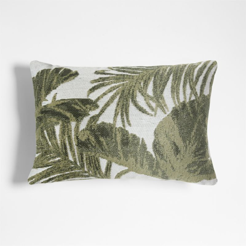 Jacquard Palm Leaf 22"x15" Juniper Green Outdoor Throw Pillow | Crate & Barrel | Crate & Barrel
