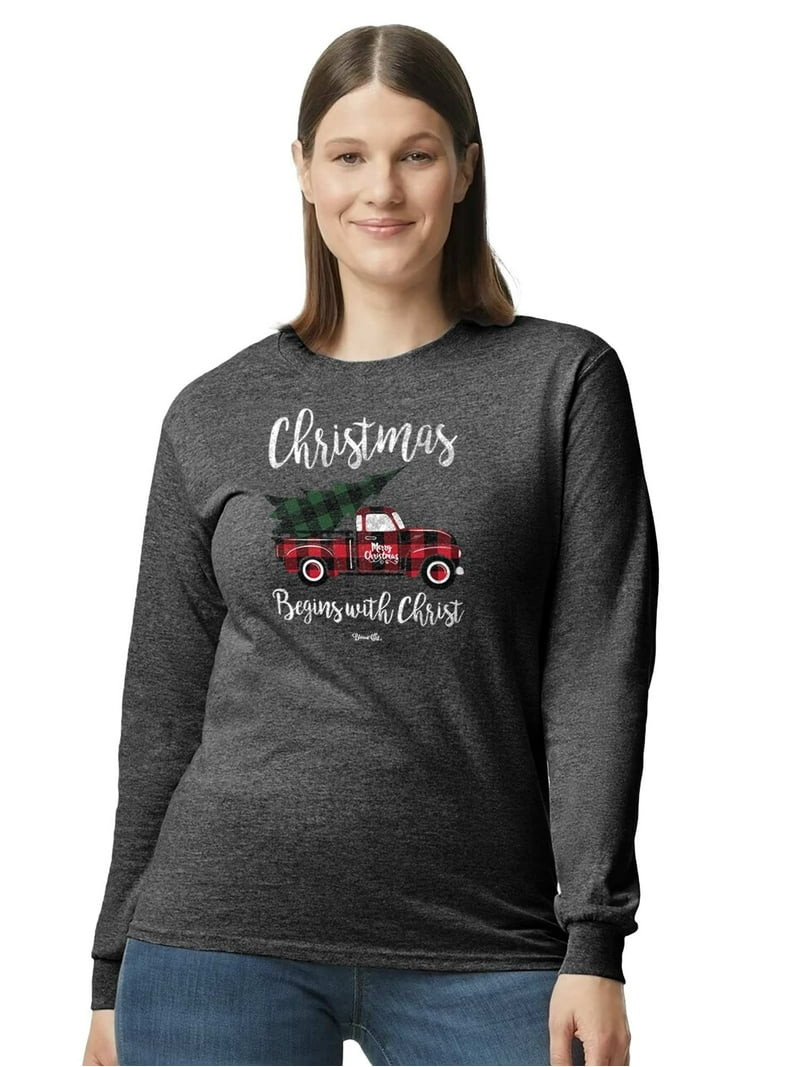 Blessed Girl Womens Long Sleeve T-Shirt Christmas Truck, Charcoal Heather, MD | Walmart (US)