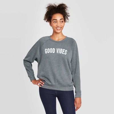 Women's Good Vibes Graphic Sweatshirt - Gray | Target