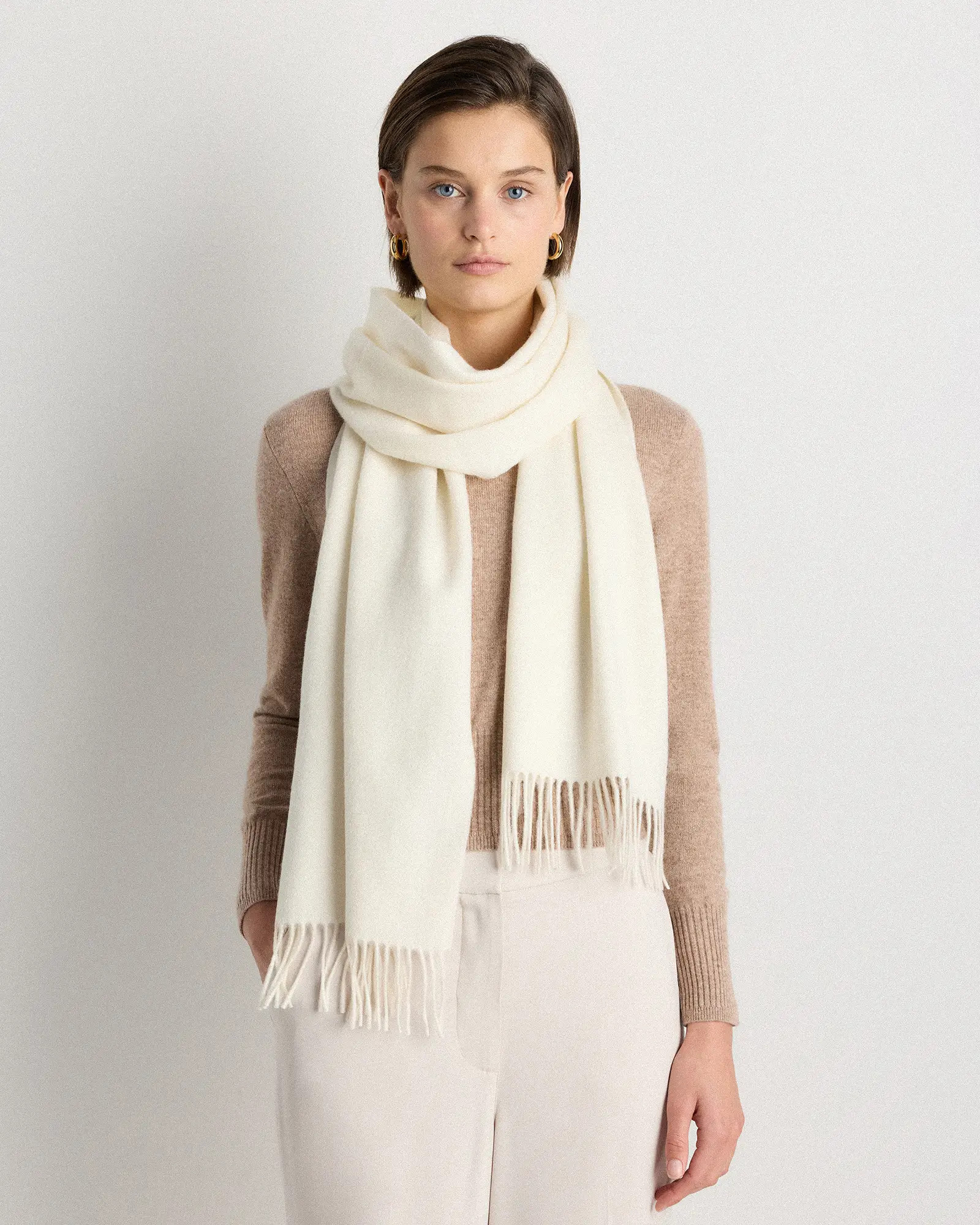 Mongolian Cashmere Woven Fringe Scarf in Ivory | Quince