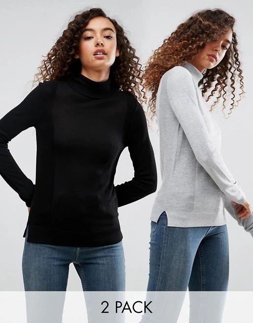 ASOS Sweater With Roll Neck And Rib Detail 2 Pack | ASOS US