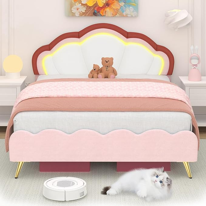 Full Upholstered Smart LED Bed Frame with Adjustable Headboard, Platform Bed Frame Queen Size wit... | Amazon (US)