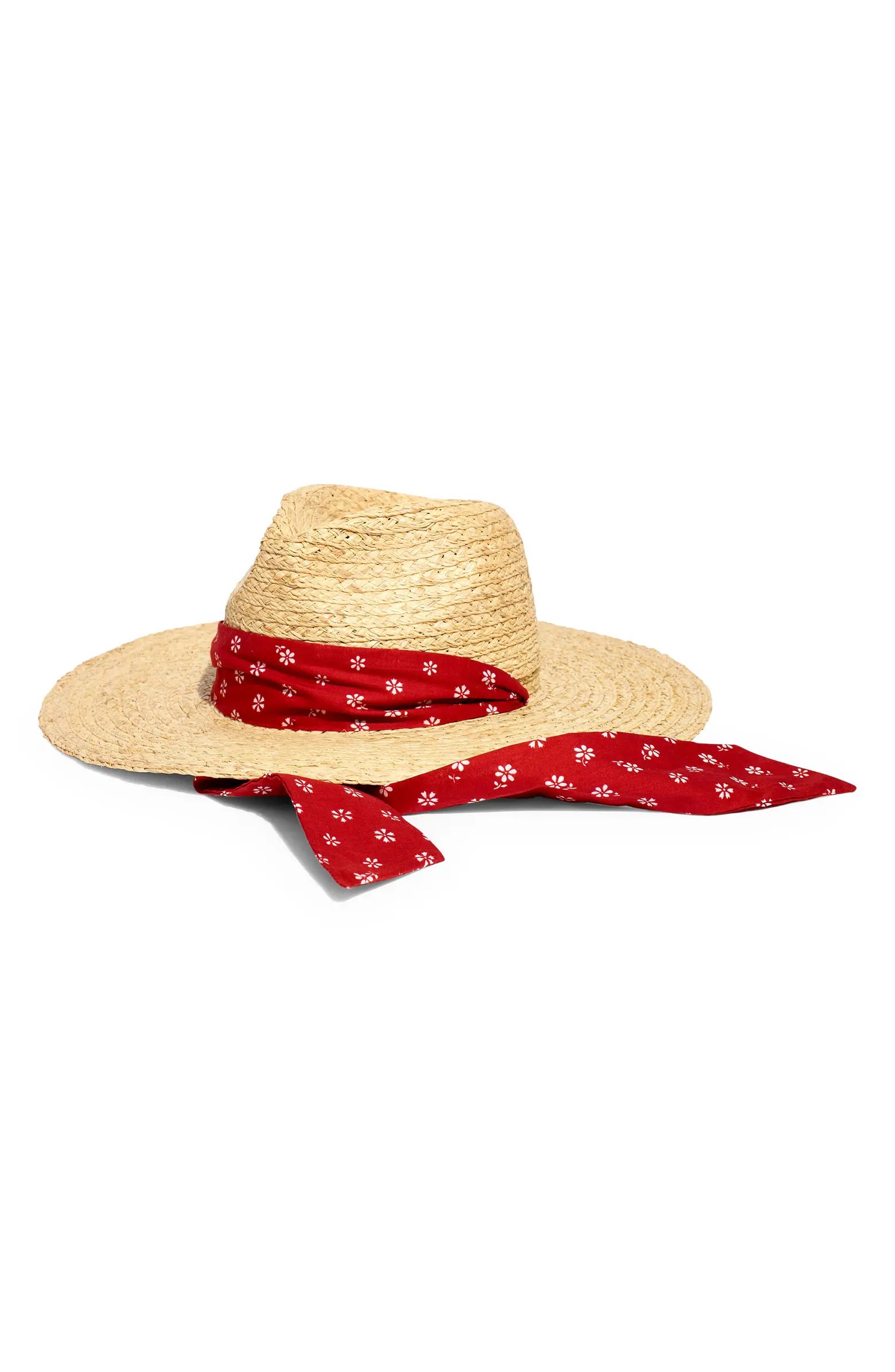 Mini Leopard Scarf Strap Straw Hat | Nordstrom