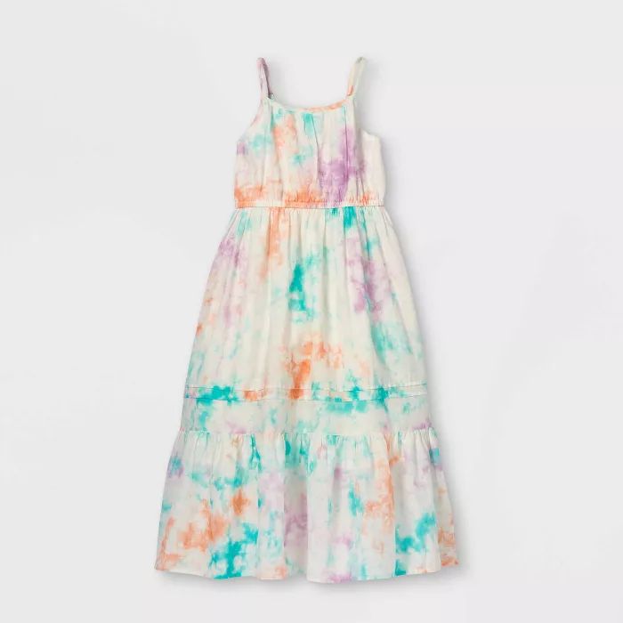 Girls' Tiered Tie-Dye Woven Maxi Sleeveless Dress - Cat & Jack™ White | Target