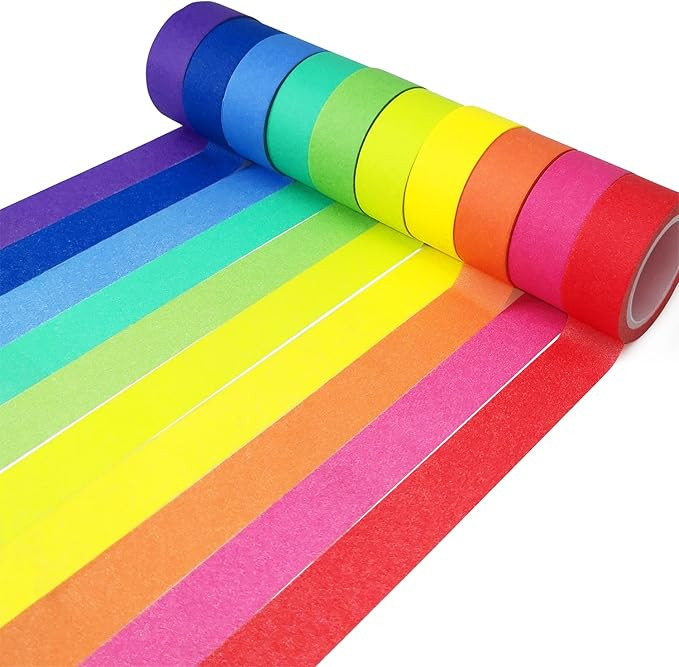Piokio 10 Rolls Rainbow Washi Tape 15mm Wide Set for Solid Colored Tape for DIY School Supplies, ... | Amazon (US)