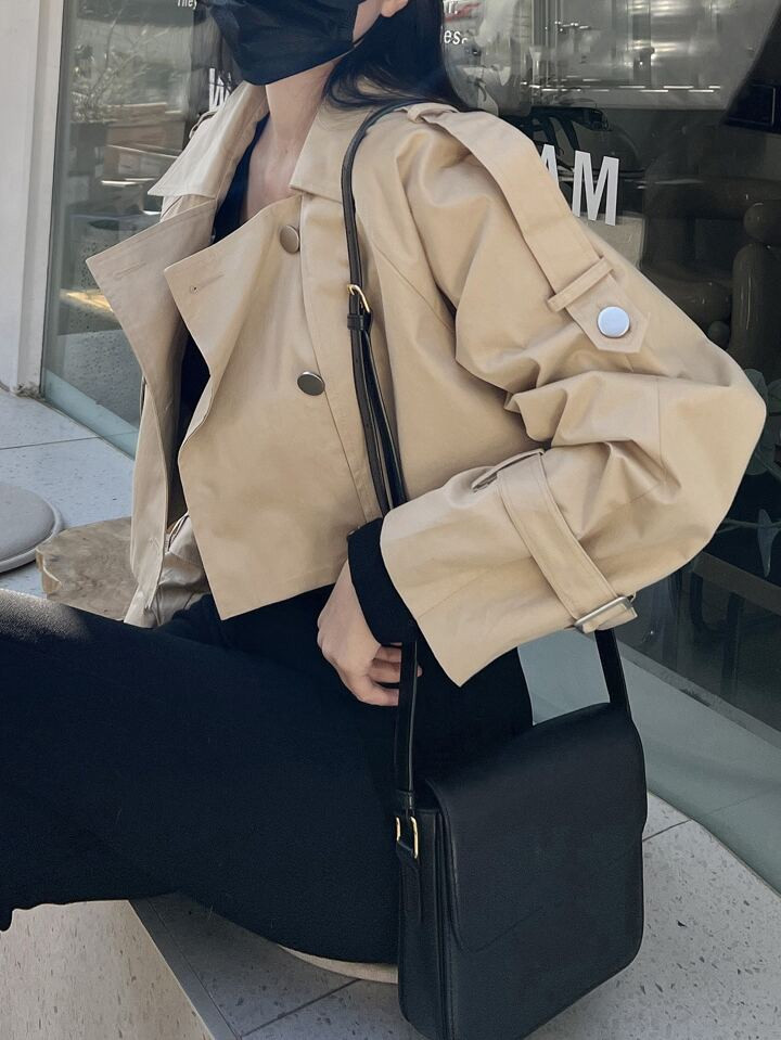 DAZY Raglan Sleeve Double Breasted Trench Coat | SHEIN