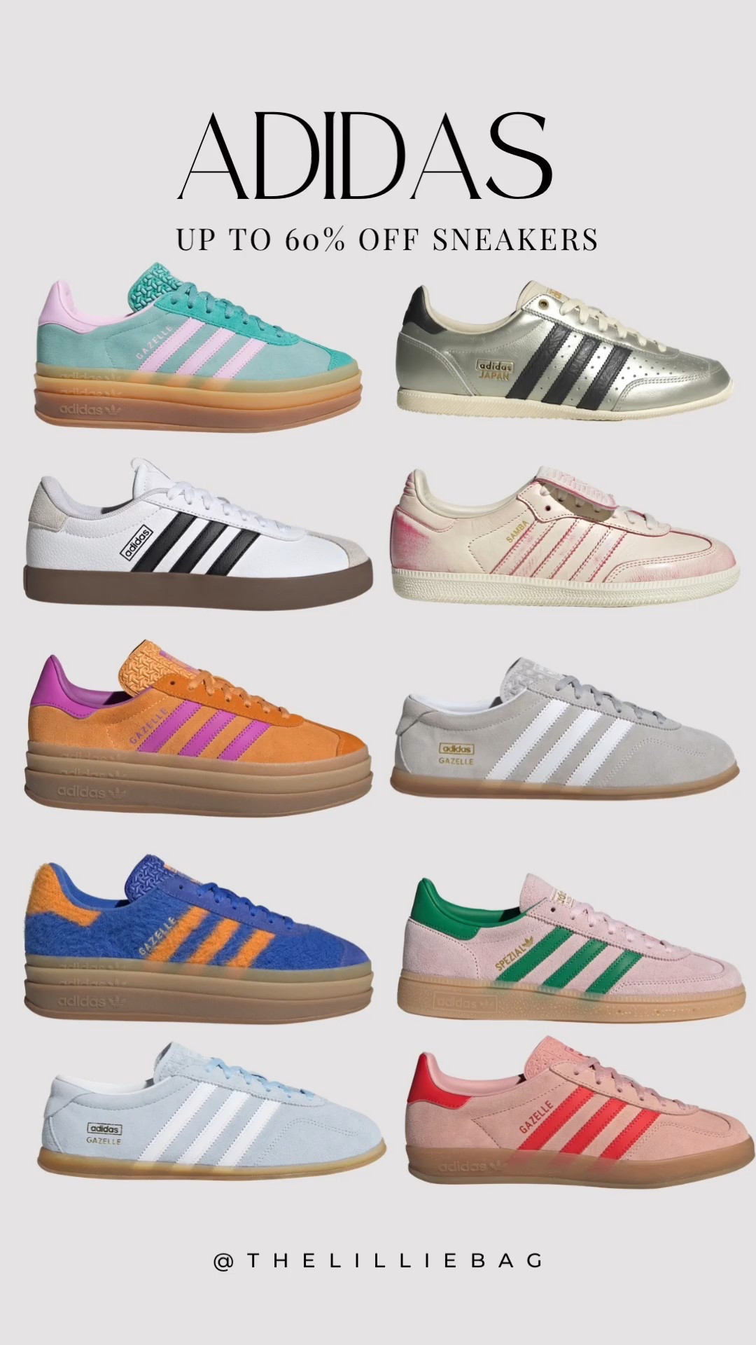 Adidas up to 60% off styles and trending sneakers! 

Sambas. Gazelle. Shoe crush  

#LTKFindsUnder100 #LTKSaleAlert