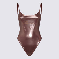 Blumarine Metallic Stretch Nylon One-Piece Swimsuit — Brown | Italist Inc.