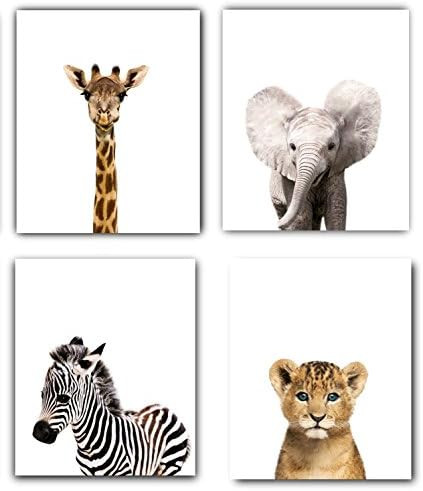 Safari Baby Animals Nursery Decor Art - Set of 4 UNFRAMED Wall Prints 8x10 (Option 1 (8x10)) | Amazon (US)