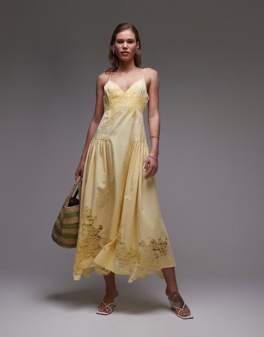 Topshop cutwork lace poplin midi sundress in lemon-Yellow | ASOS (Global)