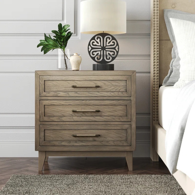Karson 28'' Tall 3 - Drawer Solid Wood Nightstand in Gray Wash | Wayfair North America