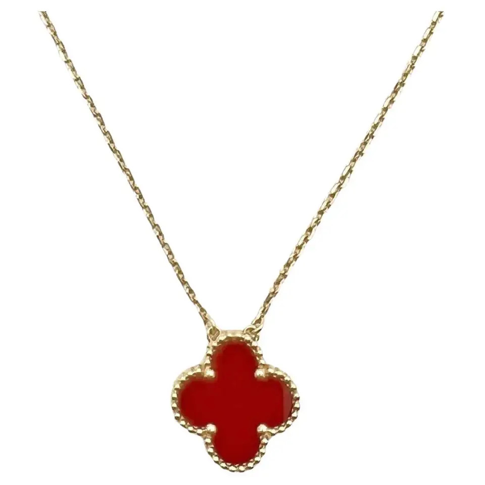 Van Cleef & Arpels Yellow Gold Carnelian Vintage Alhambra Pendant | 1stDibs