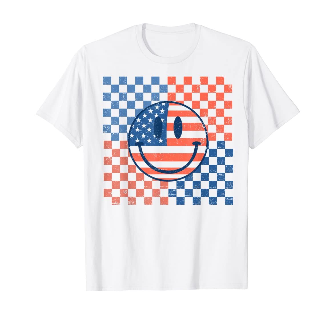 Retro Smiley Face American Flag 4th Of July Patriotic T-Shirt | Amazon (US)