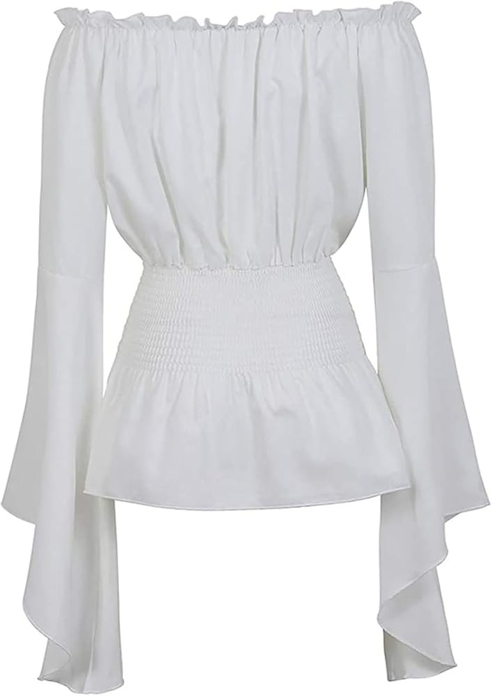 Womens Renaissance Victorian Peasant Ruffle Smocked Waist Boho Pirate Shirt Blouse Cosplay Costum... | Amazon (US)