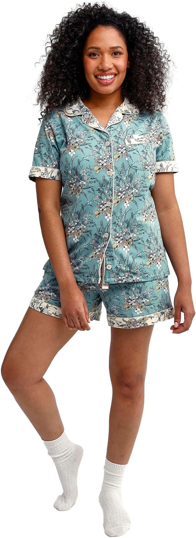 Vera Bradley Women's Cotton Pajama Set Sleeve Button-up Shirt and Shorts (Extended Size Range) | Amazon (US)