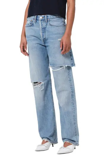 AGOLDE Amryn Double Layer Ripped Straight Leg Jeans in Release at Nordstrom Rack, Size 28 | Nordstrom Rack