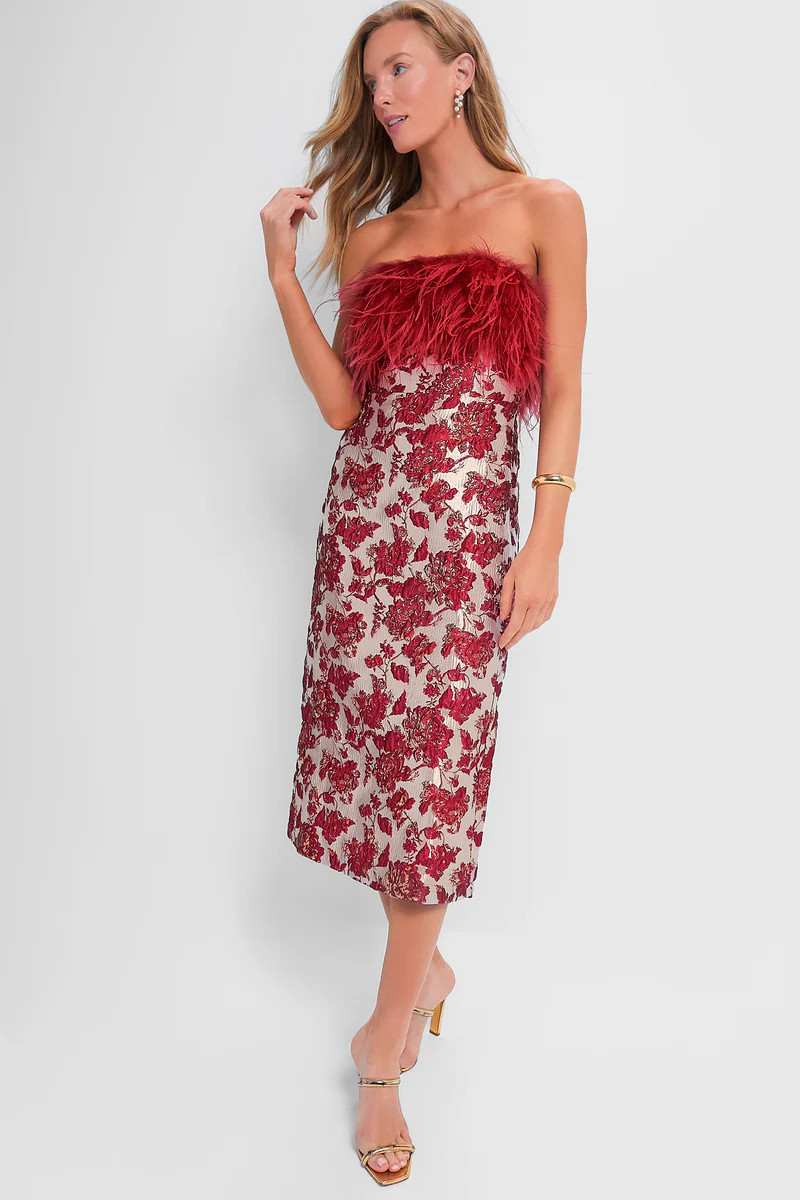 Red Jacquard Feathered Reina Maxi Dress | Tuckernuck (US)