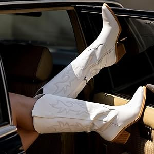 Pasuot Western Cowboy Boots for Women - Knee High Wide Calf Cowgirl Boots with Classic Embroidere... | Amazon (US)